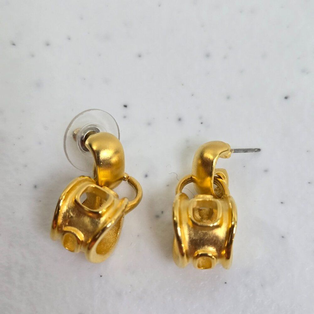 Vintage Givenchy Earrings Gold Tone Dangle 80s 90s Geometric Pierced Small